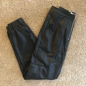High-waisted leather joggers.